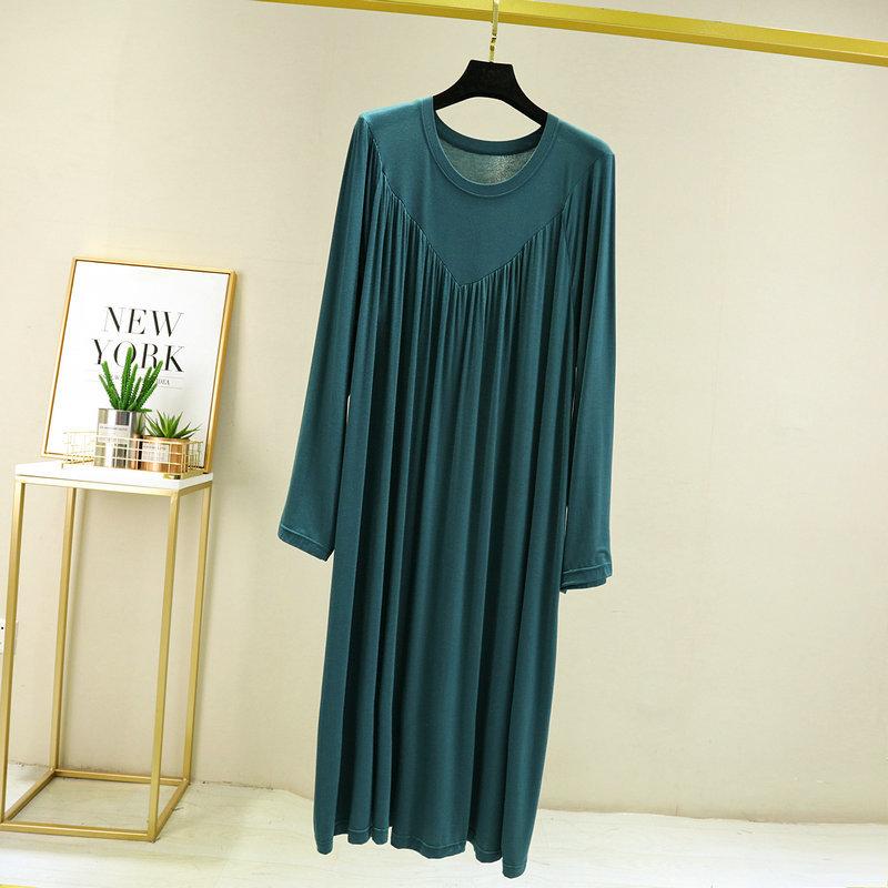 

Long-sleeved Dress New Loose Modal Cotton V-shaped Pleated Long Dress Middle-aged Home Women s Nightdress XL темно-зеленого