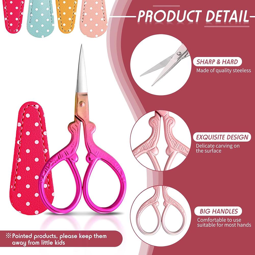 1Pc Sewing Embroidery Scissors with Artificial Leather Cover 3.6 Inch Stainless Steel Vintage Sewing Scissors for Needlework