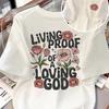 Vintage Floral Christian Quote T-Shirt Women Casual Short Sleeve Tee Living Proof Print Summer Crewneck Top