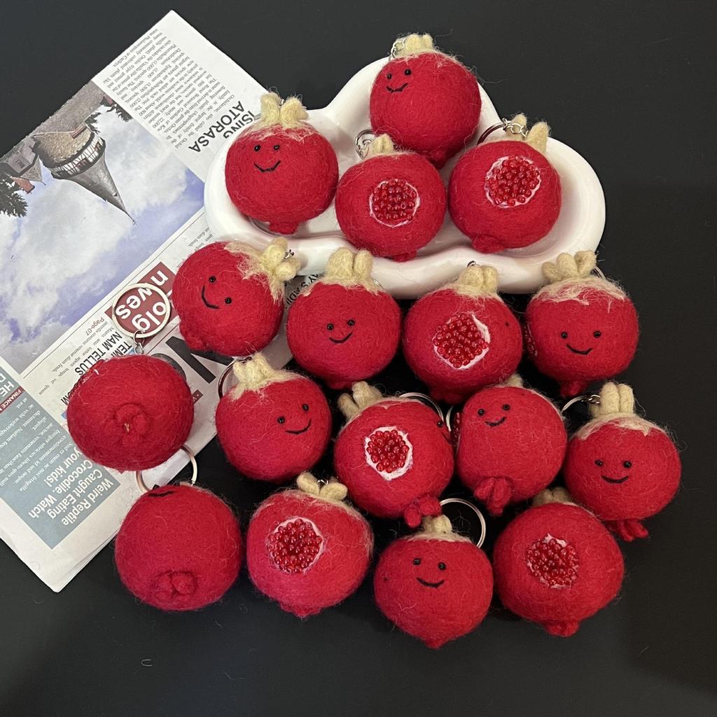 Handmade Pomegranate Wool Felt Bag Charm Keychain Ornament