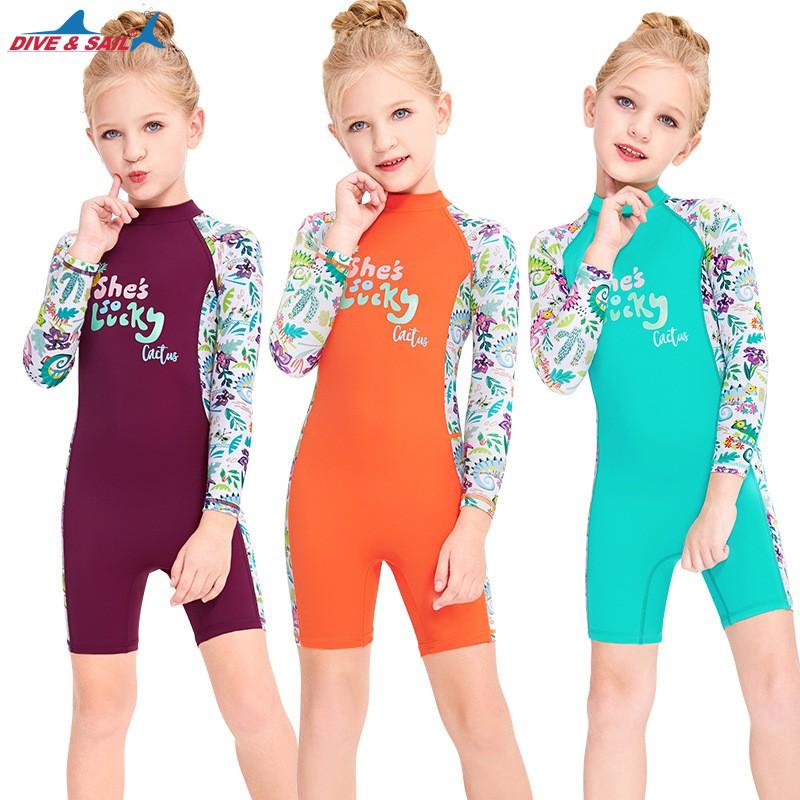 Girls 'swimsuit Children's One-piece Swimsuit Long-sleeved Sunscreen Quick-drying Baby Small Middle Children Snorkeling Surfing Jellyfish Clothes