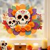 Halloween Party Decor Day of The Dead Window Static Sticker, Flower Skull Decorative PVC Skeleton Goddess Wall Art Decals, Waterproof Glass Clings