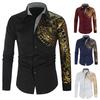Men Shirt Slim Turn-down Collar Contrast Colors Vintage Spring T-shirt for Daily Wear