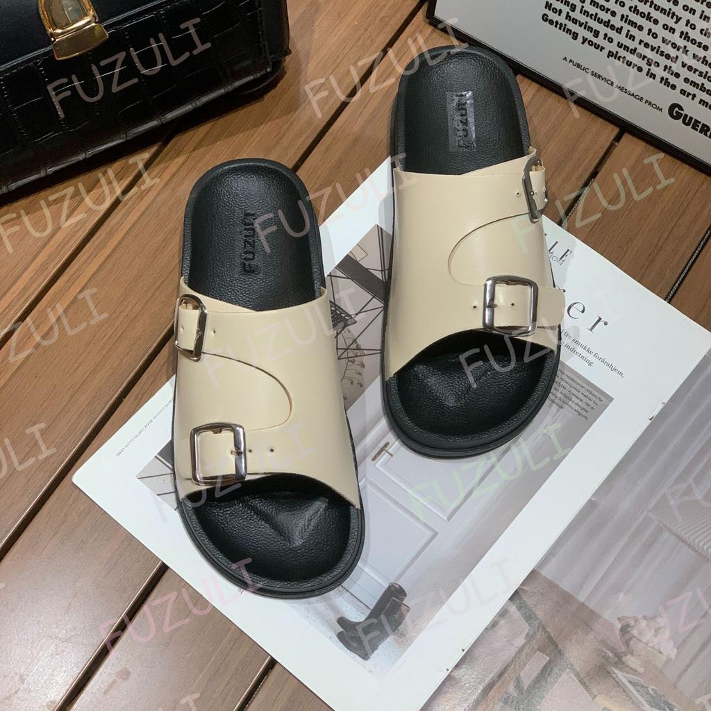 Summer One-word Slippers Women's Wear New Belt Buckle Fashionable Casual Sandals Thick-bottomed Comfortable Flat-bottomed Slippers