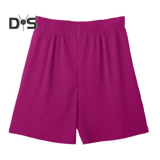 Women Shorts Elastic High Waist Ribbed Design Solid Color Casual Loose Fit Shorts Summer Wide Leg Shorts