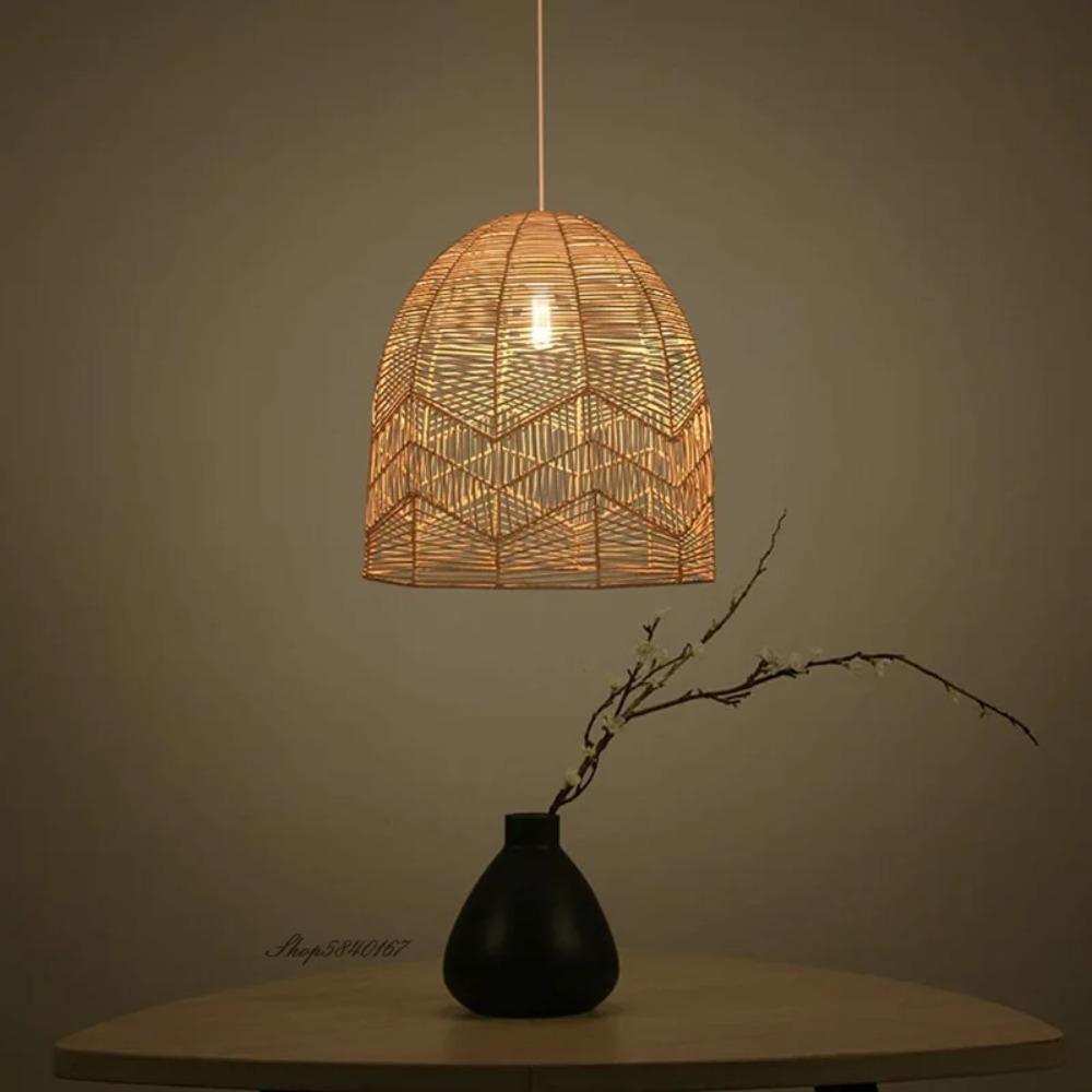 1Pc Vintage Natural Bamboo wicker Ceiling Chandelier Light Wabi-sabi Pastoral Pendant Hanging Lamps for Bedroom Living Rooom E27