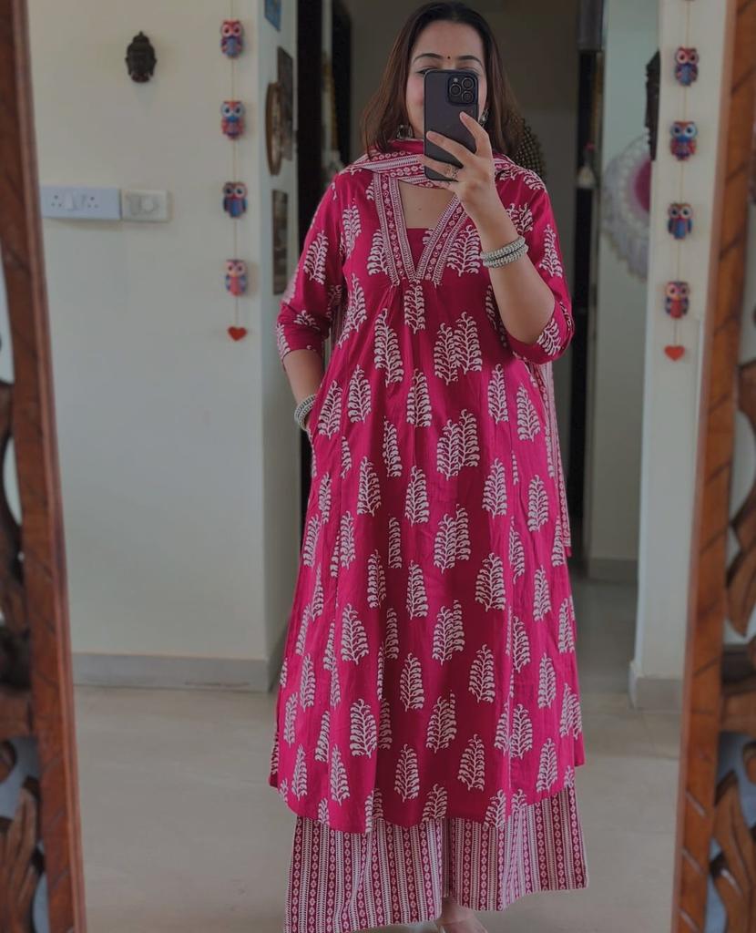 Beautiful Designer Tunic A-line Kurta Pant Dupatta Set Indian Women Kurti Salwar Suit Dress