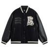 Anti-Five Series Color Block Letter Single-Breasted Breathable Loose Cotton Jacket Men Jacket Black AJMU195-2