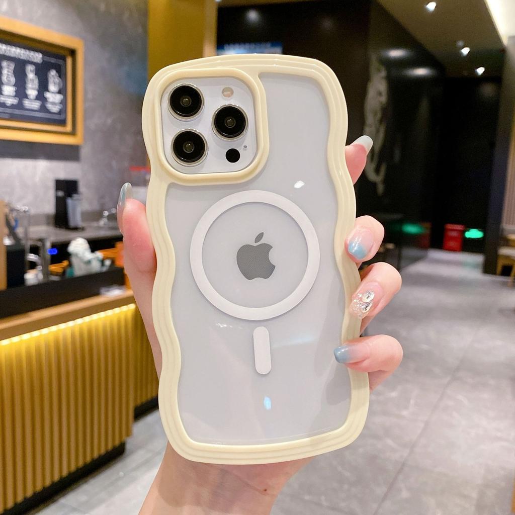 For iPhone 16 Pro Max Case Compatible with MagSafe PC + TPU Wavy Edge Protective Cover