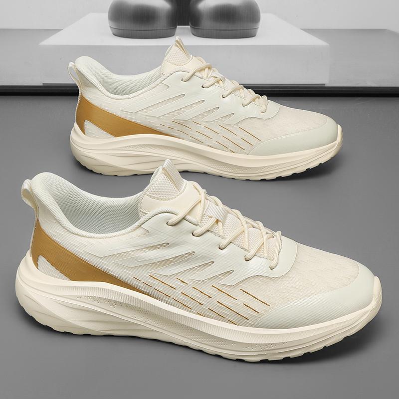 Men's Sports Shoes Lace Up White and Black Casual Walking Shoes Tennis Shoe Work Gym Comfortable Lightweight Mesh Soft Sole