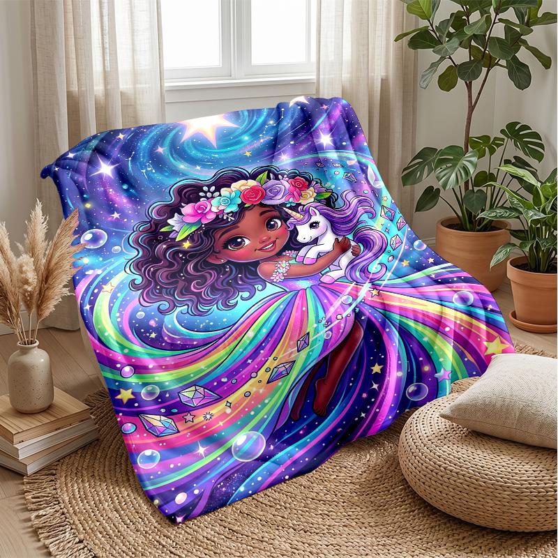 Rainbow Unicorn Girl Theme blanket Lightweight Warm Flannel Blanket Decorative Throw Blanket for Home Decoration