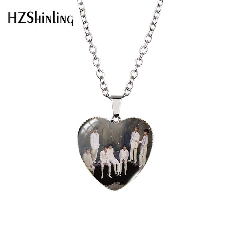 Stunning Heart-shaped Bts Necklace With Colorful Gemstones For Fashion Enthusiasts
