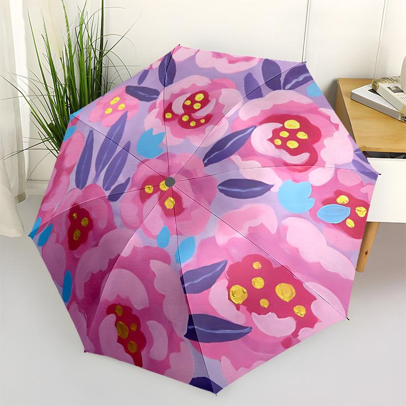 

1pc Pink Flowers Pattern Automatic Folding Umbrella, 8-Rib Iron Frame, Casual Outdoor Accessory for Birthday Festival Gifts yy251128126