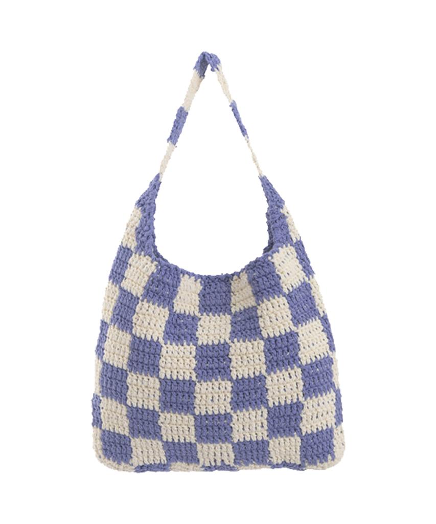 Slowslowly Chex Checkerboard Handmade Crochet Shoulder Bag _ Purple