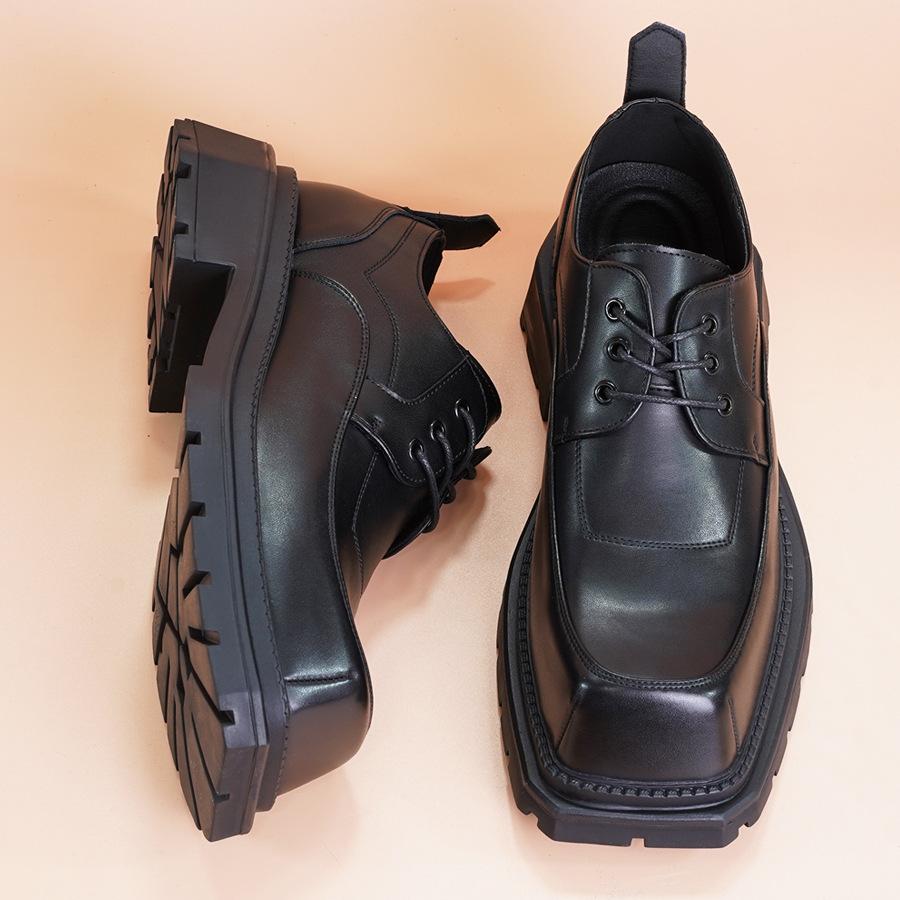 New square head derby shoes men's business leisure retro original niche design thick sole height increase fashion small leather shoes