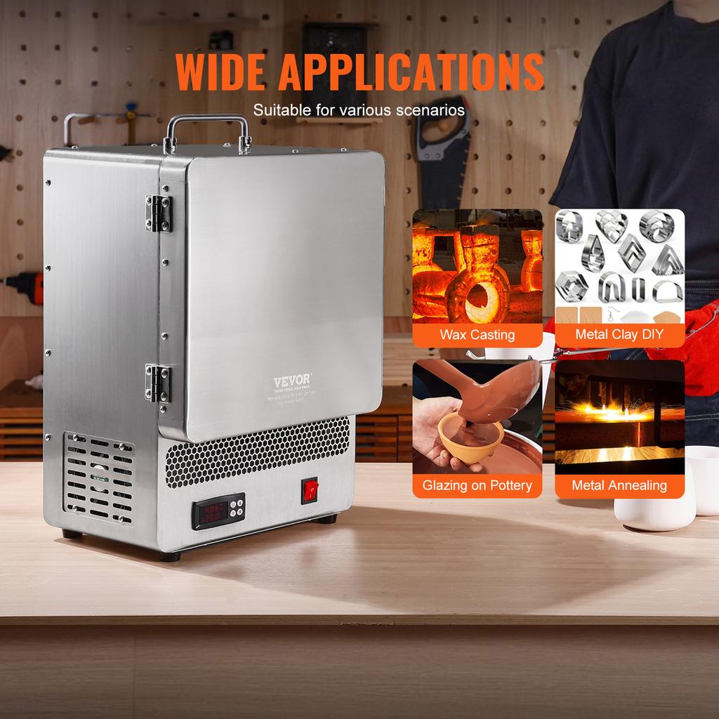 SucceBuy 1500W Electric Melting Furnace Max Temperature 2192℉ Stainless Steel Metal Clay DIY Metal Tempering Glazing On Pottery