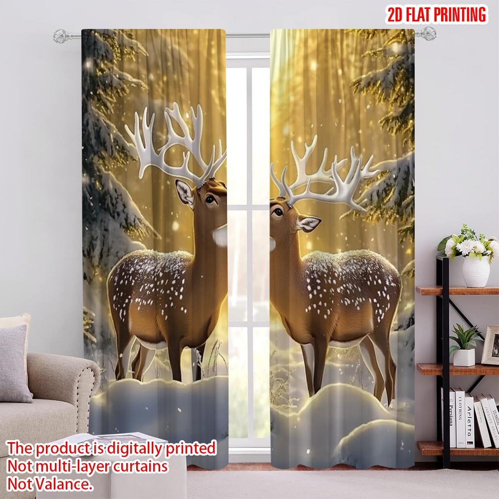 

2pcs 2D flat printing Christmas Party Curtain elk6 100% Polyester Fabric Without Electricity 0 Perfect for Indoor Celebrations 100*130 HOOK 1pcs