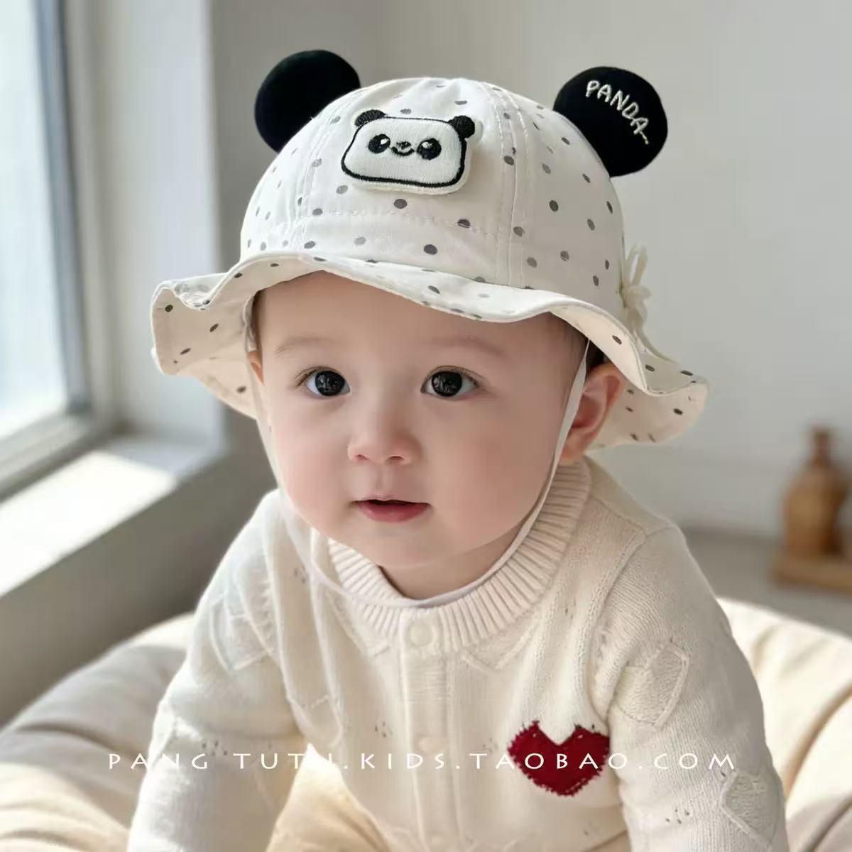 Baby Polka Dot Bucket Hat - Unisex, Adjustable, Adorable Cartoon Design, Sun Protection for Spring/Summer 5-16 months / 44-46CM