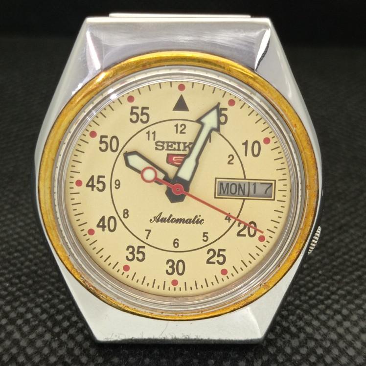 USED RARE VINTAGE SEIKO 5 AUTO 7009A JAPAN MENS CREAM DIAL WATCH 621a-a413410-2 SKU621a-a413410