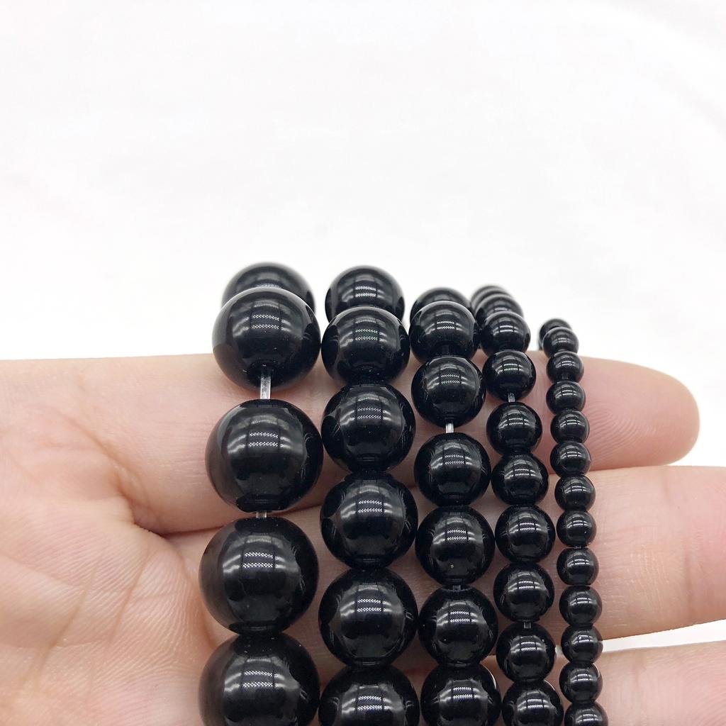 Smooth Black Agates Natural Stone Beads for Jewelry Making Diy Bracelet Necklace 15inches Round Onyx Loose Beads 4 6 8 10 12mm