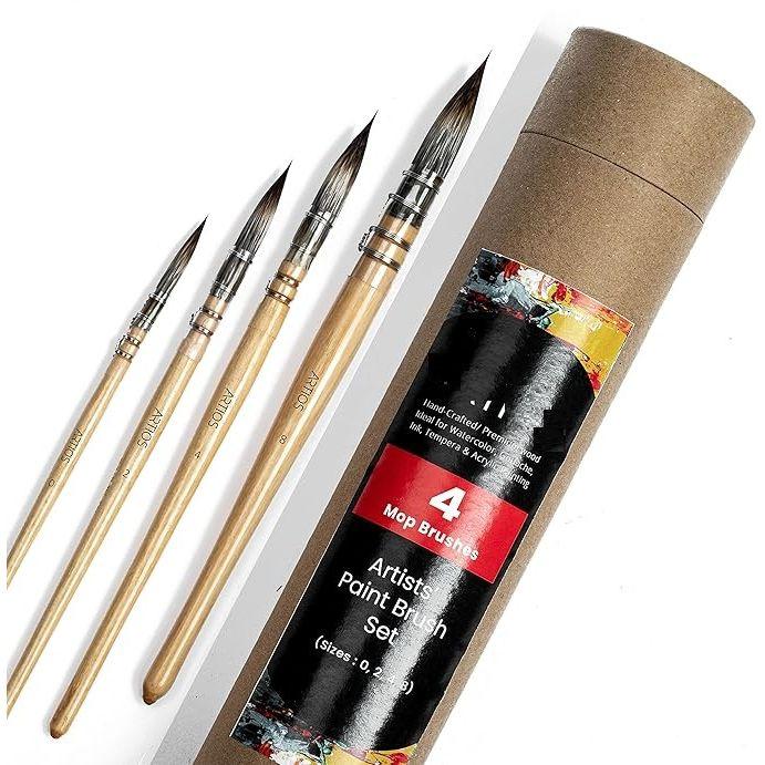 Watercolor Mop Paint Brush Set for Artists Painting with Brush Holder, Set of 4 (0, 2, 4, 8)-Wood