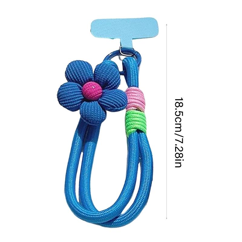 Modisches dehnbares Nylon-Handy-Lanyard mit floralem Akzent T-förmigem Clip Universell für Smartphones Schlüsselanhänger