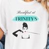 Custom Breakfast At Trinity's T-Shirt Audrey Hepburn Fan Vintage NYC Style Gift for For Her Bridal Party Shower Theme Girls Brunch Shirt