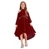 Children‘s High Waist Ruffled Dress Halter Off Shoulder Long Sleeve Irregular Hem Fake Diamond Embellished for Prom Wedding Party