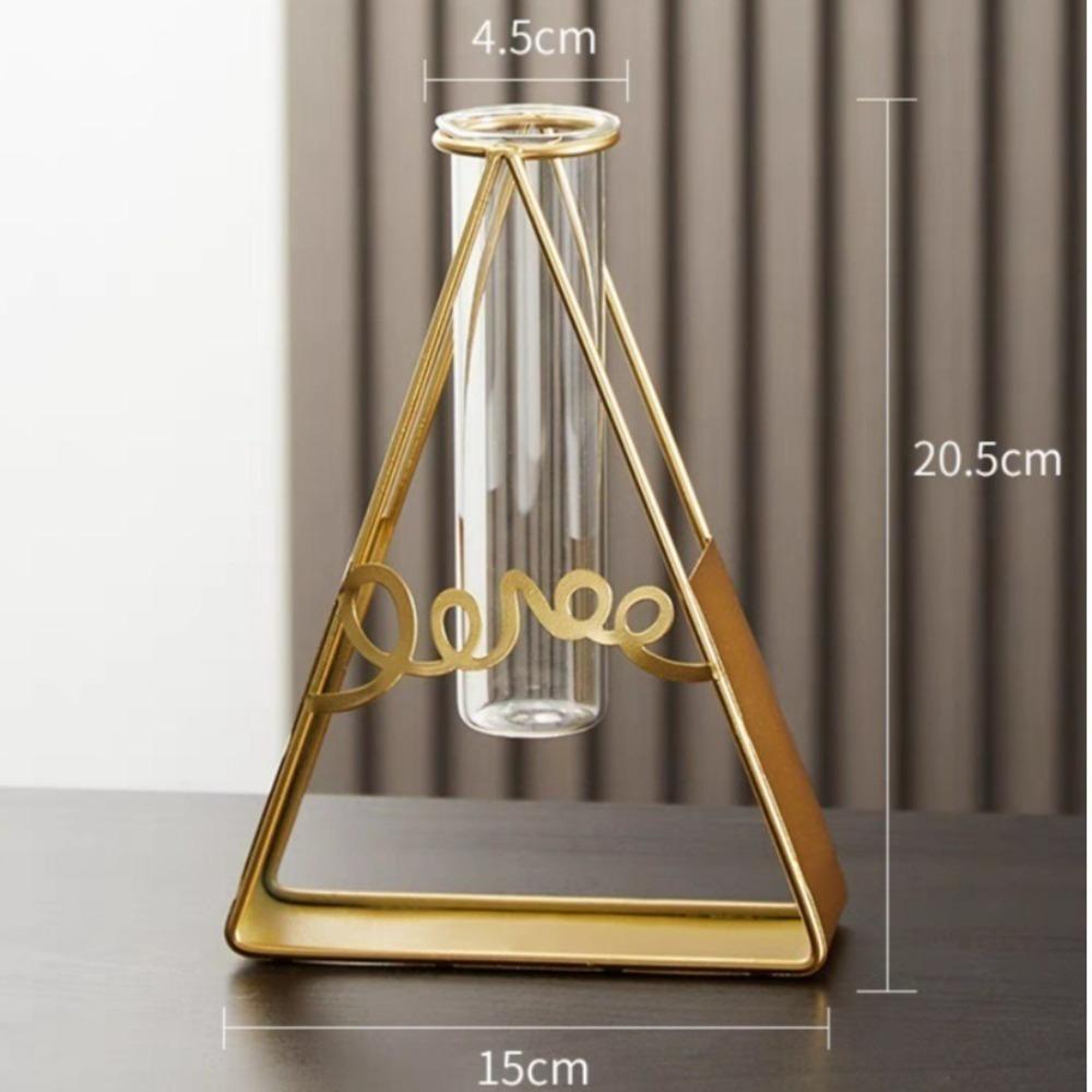 2025 Pentagram Heart Hydroponic Vase Home Decoration Tabletop Ornament Glass Test Tube Nordic Style Triangle Rectangle Iron Art