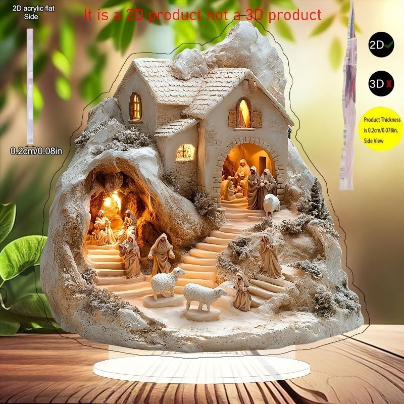 2D Flat  Nativity Scene  Acrylic Tabletop Decoration, Jesus, Suitable for wall decoration, porch, room, villa, accents Home, Hallway, or Workplace - R 20*19.05CM