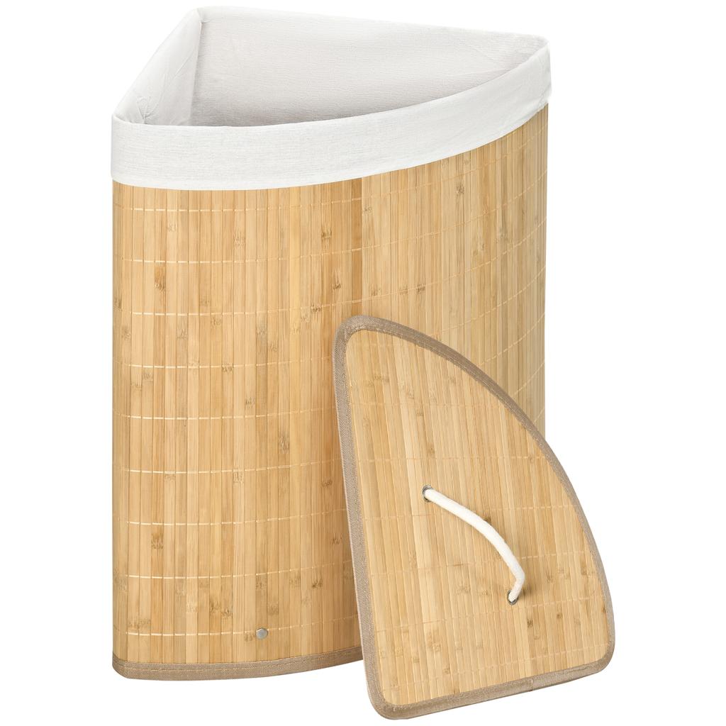 55 L Laundry Basket with Lid, Handle, Laundry Sorter with Removable Laundry Bag for Bathroom, Bamboo, Natural