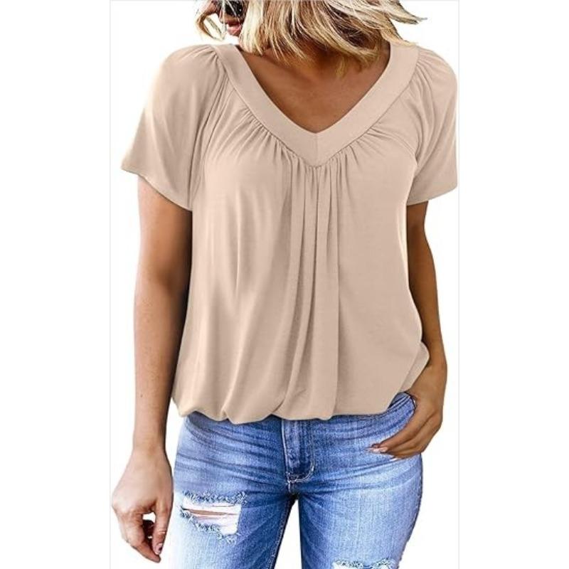 Personalized V-neck Raglan Sleeve Pleated Casual Daily Home T-shirt