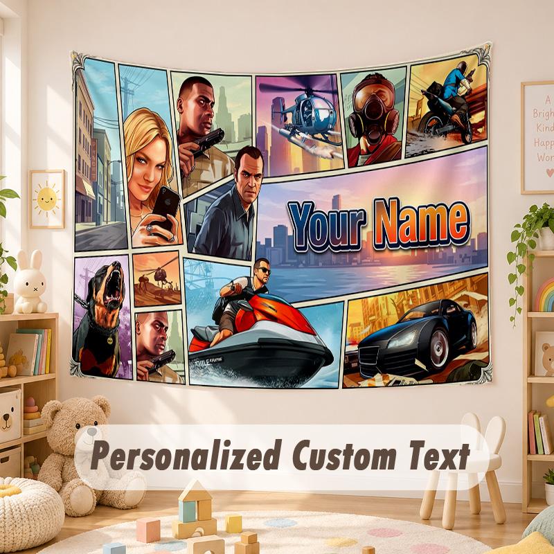 Arazzo Personalizzato con Nome e Testo, Appeso da Parete Boho GTA, Arazzo Decorativo per Sfondo Stanza