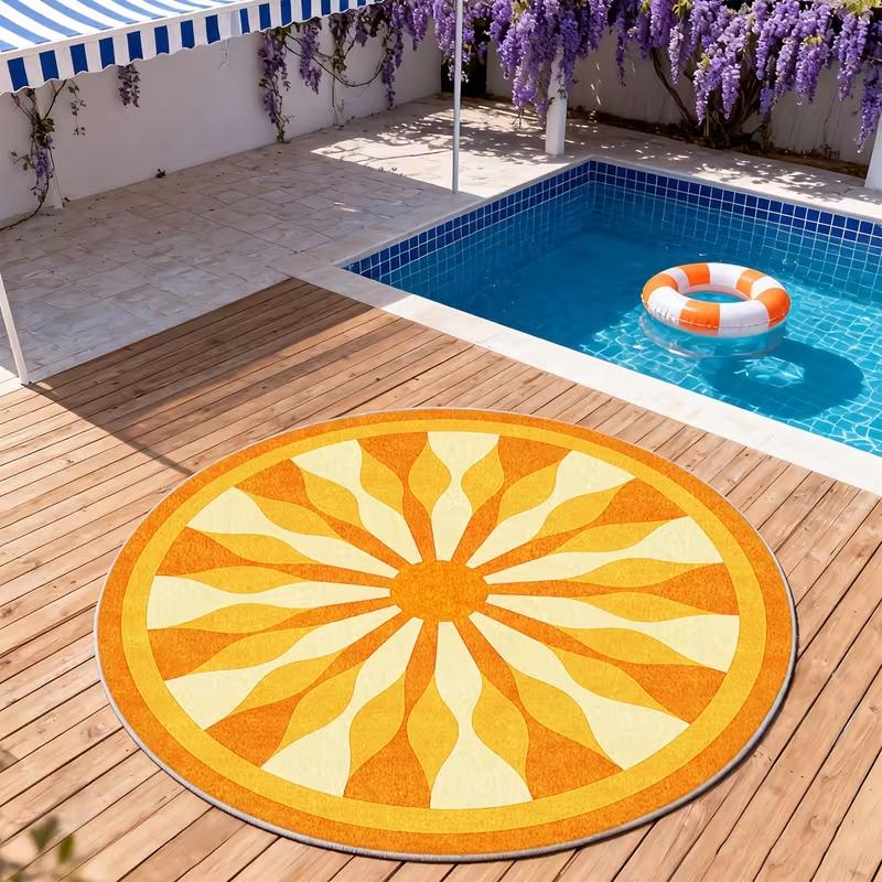 Mid Century Pastel Bloemblad Buiten Rond Tapijt Abstract Geometrisch Bloemvorm Print Antislip Tapijt Zomer Minimalistisch Decor 40x40cm