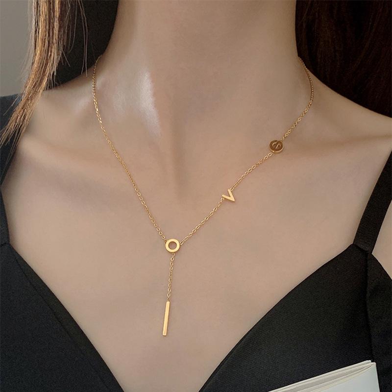 2022 Women's Summer 18K Gold Love Necklace - High-End Titanium Steel Choker, Clavicle Style, Non-Fading