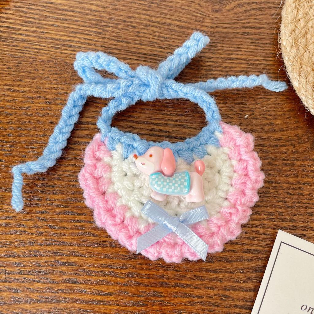 Peanut & Penguin Pattern Hand‑Crocheted Mini Pet Bib Cute Cartoon Saliva Towel for Kittens Small Dogs