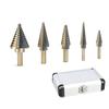 Step drill bits, HSS 5-piece titanium step drill bit set, 5-piece high-speed steel drill bit set, including 50 sizes