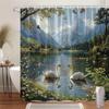 1Pc Alpine Swan Shower Curtain - Serene Swan Lake Mountain Landscape With Wildflowers & Butterflies, Durable Polyester Fabric, M