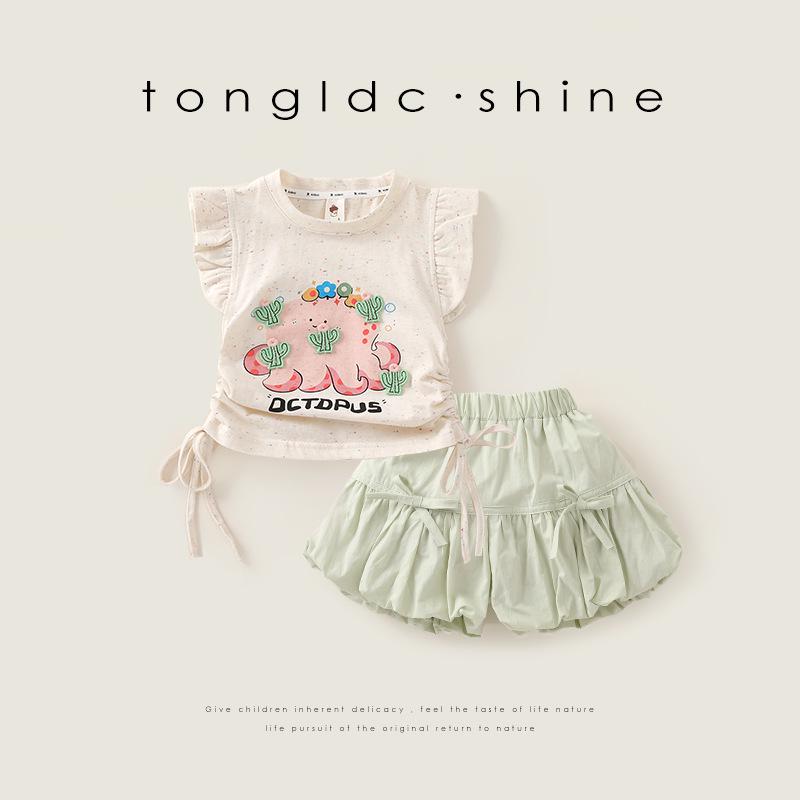 

Girl s Summer 2025 Fashion Two-Piece Set: Baby Shorts & T-shirt 90 cm зелёный