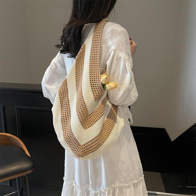 Women Crochet Tote Hollow Out Beach Large Capacity Fashion Knitted Hobo Simple Shopping Bag for Travel Vacation