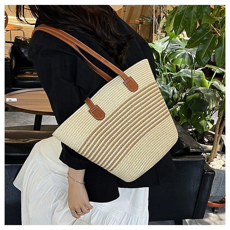 Lazy Wind Seaside Woven Bag Straw Woven Bag Women's Large-capacity Vegetable Basket Tote Bag Shoulder Beach Bag