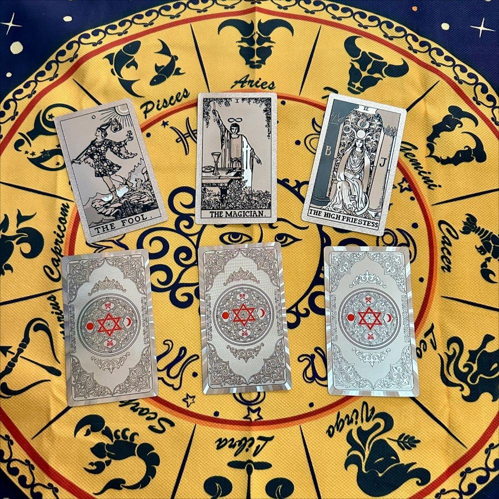 Hexagram Gold Foil Tarot Cards with Rose Pattern, 78 Cards Rider Tarot Deck 12*7cm, with Paper Instruction Guide