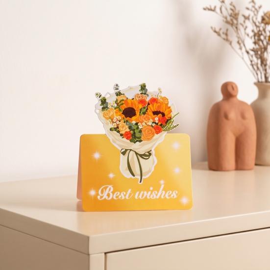Decorative Floral Greeting Cards 10Pcs 3D Flower Thank You Card, Bouquet Best Wishes Card Note Appreciation Gifts for Anniversary, Mother's
