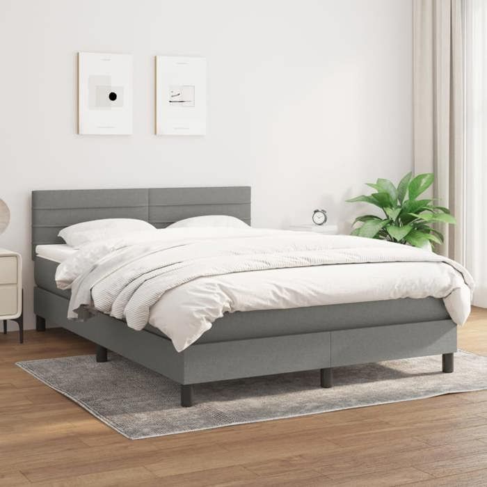 Maison Exclusive - Sommier à lattes de lit avec matelas Gris foncé 140x190cm Tissu
