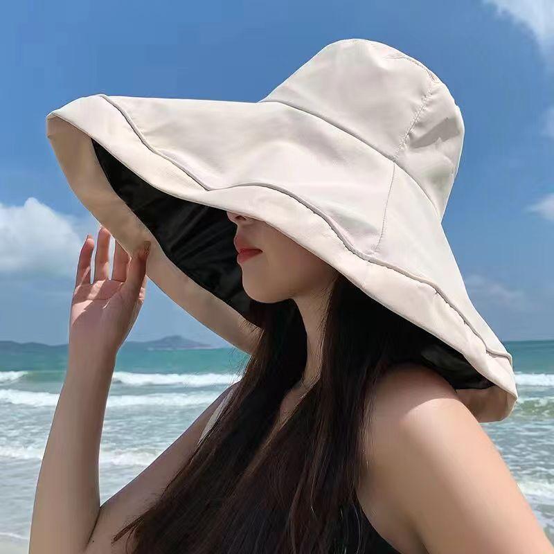 Long eaves vinyl bucket hat face cover sunscreen hat women's summer UV protection sun hat foldable sun hat