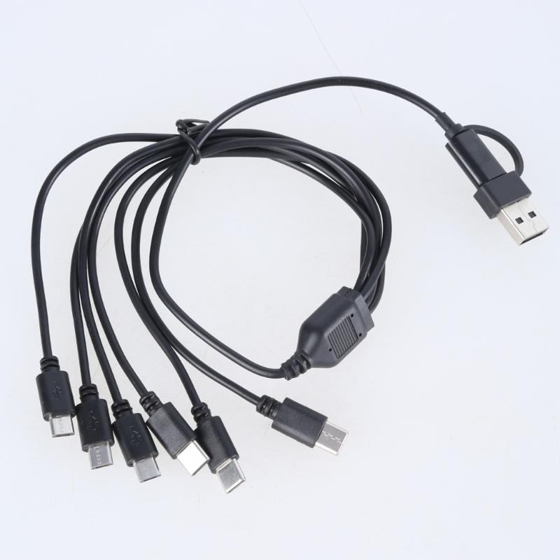 Multi Charging Cable 6Port USB Charging Cord with Type C and USB Connectors for Electronics 150cm/50cm Length