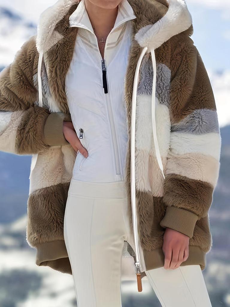 Women's Autumn/Winter Bestseller: Multi-color Plush Hooded Jacket