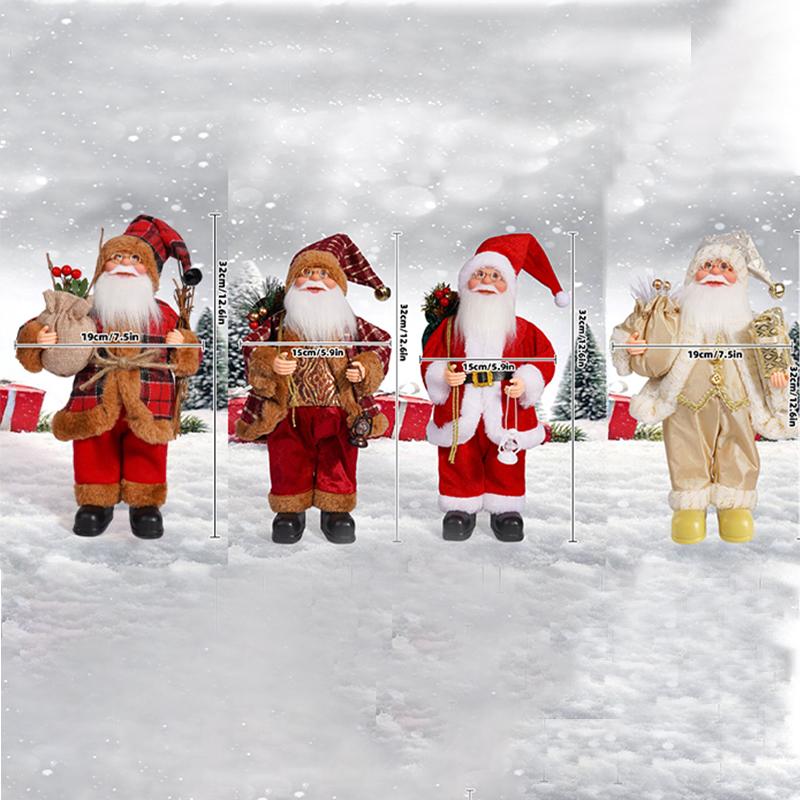 32cm Santa Claus Doll Standing Christmas New Year Party Festival Gift Home Bedroom Ornament Toy Exquisite Red Golden Toy