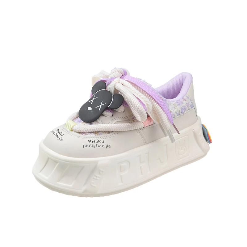 Fashion Kawaii Ladies Shoes On Sale New Fashion Round Toe Lace Up Women's Vulcanized Shoes Spring Flat Outdoor Breathable Women Sneakers