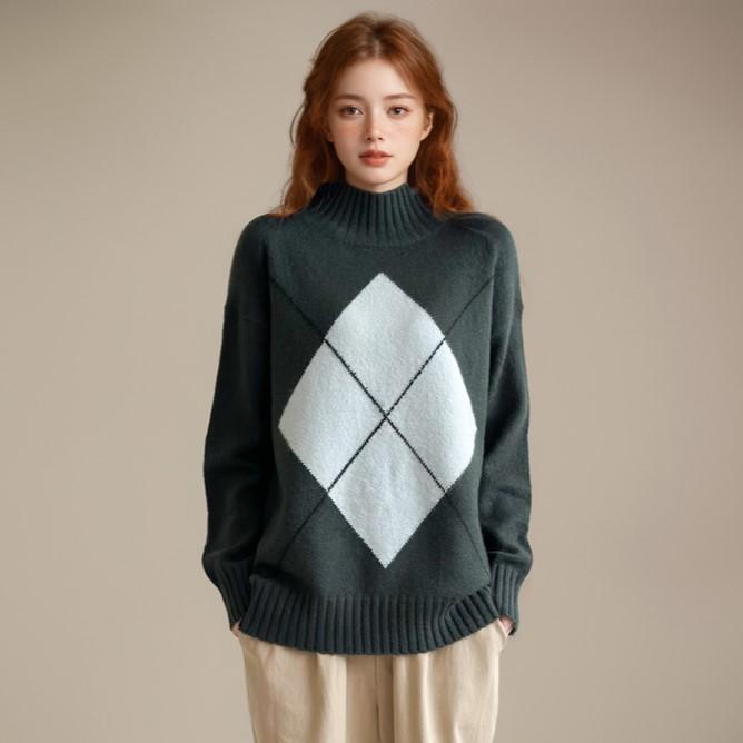 Street Standard [Stsd] Half Turtleneck Loose Fit Knit Dg Dark Green/S